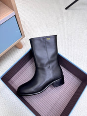 PRADA 25S LOW-CUT BOOTS IN BLACK LAMBSKIN