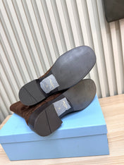 PRADA 25S LOW-CUT BOOTS IN DARK BROWN SUEDE