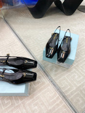 MARY JANE SLINGBACK SQUARE TOE IN BLACK PATENT SHEEPSKIN