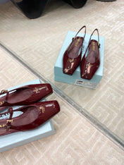 MARY JANE SLINGBACK SQUARE TOE IN BURGUNDY RED PATENT SHEEPSKIN