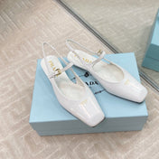 MARY JANE SLINGBACK SQUARE TOE IN WHITE PATENT SHEEPSKIN