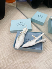 MARY JANE SLINGBACK SQUARE TOE IN WHITE PATENT SHEEPSKIN