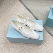 MARY JANE FLATS SQUARE TOE IN WHITE PATENT SHEEPSKIN