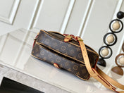 SAUMUR BB 28 IN BROWN MONOGRAM CANVAS AND LEATHER TRIM GOLD HARDWARE