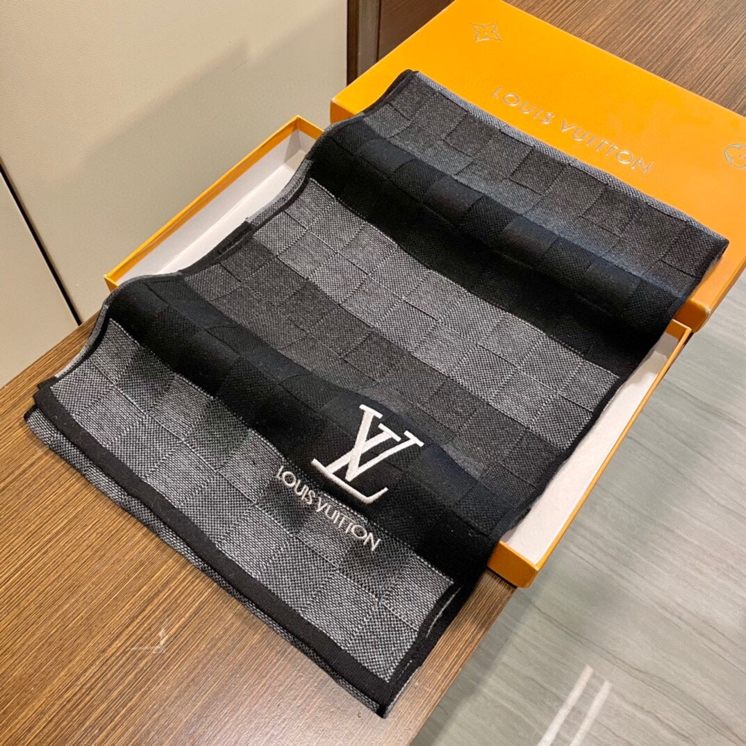 DAMIER HERITAGE SCARF 180 CM IN BLACK MIX GRAY CASHMERE 391150