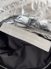 CRUSH SMALL TOTE BAG 26 IN SILVER QUILTED CALFSKIN SILVER HARDWARE