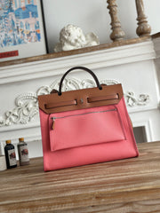 ZIP CABINE 31 BAG IN PUNCH PINK CANVAS AND BRONZE BROWN CALFSKIN