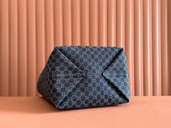 LARGE TOTISSIMA REVERSIBLE TOTE 30.5 IN DARK BLUE DENIM ONE SIDE GREY SUEDE