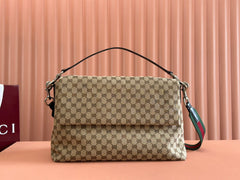 LARGE CROSSBODY BAG 36 IN BEIGE AND DARK BROWN CANVAS MONOGRAM LOGO