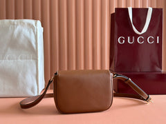 SMALL HORSEBIT 1955 SHOULDER BAG 20 IN BROWN SOFT CALFSKIN LIGHT GOLD HARDWARE