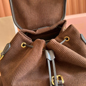 MIUMIU 26S MEDIUM BACKPACK 29 IN CHOCOLATE BROWN CANVAS BLACK CALFSKIN