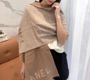 HOUNDSTOOTH SCARF 185 CM IN CAMEL BROWN CASHMERE 393124