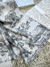 SCARF 220 CM IN WHITE MIX LIGHT GRAY MONOGRAM CASHMERE AND WOOL 413657