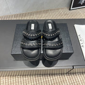 ALAIA DOUBLE-STRAP SANDALS 25S IN BLACK CALFSKIN