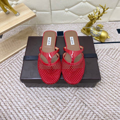 ALAIA BREATHABLE FLAT-TOE MULES 25S IN RED CALFSKIN