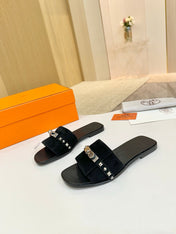 HM 26S GIULIA SANDAL IN BLACK SUEDE AND CALFSKIN SILVER HARDWARE