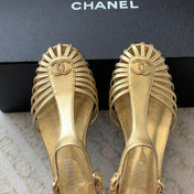 Summer New Hollow Roman Sandals Gold Sheepskin