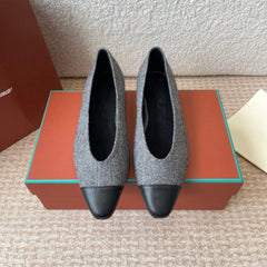 BALLET IN GREY TWEED MIX BLACK LAMBSKIN