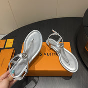 LV THONG SANDALS 25S IN SILVER CALFSKIN WITH SILVER HARDWARE