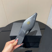 YSL SLINGBACK FLATS 25S IN BLACK LAMBSKIN WITH GOLD HARDWARE