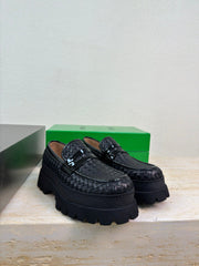 HADDOCK MOCCASIN IN BLACK CALFSKIN WITH WOVEN DESIGN