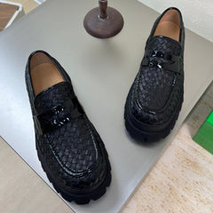 HADDOCK MOCCASIN IN BLACK CALFSKIN WITH WOVEN DESIGN