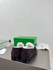 BOTTEGA VENETA 26S LOAFERS IN DARK BROWN SUEDE AND WHITE WOOL