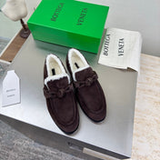 BOTTEGA VENETA 26S LOAFERS IN DARK BROWN SUEDE AND WHITE WOOL