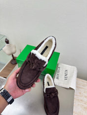 BOTTEGA VENETA 26S LOAFERS IN DARK BROWN SUEDE AND WHITE WOOL