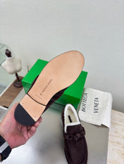 BOTTEGA VENETA 26S LOAFERS IN DARK BROWN SUEDE AND WHITE WOOL