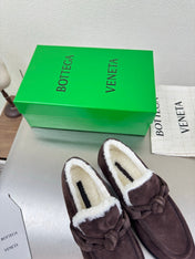 BOTTEGA VENETA 26S LOAFERS IN DARK BROWN SUEDE AND WHITE WOOL