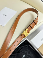 MEDIUM TRIOMPHE BELT 25MM BRONZE BROWN LEATHER GOLD HARDWARE