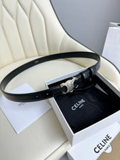 MEDIUM TRIOMPHE BELT 25MM BLACK LEATHER SILVER HARDWARE