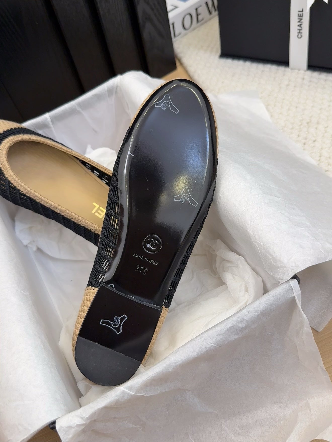 BALLERINAS IN BLACK MIX PEANUT BROWN RAFFIA