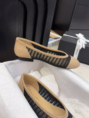 BALLERINAS IN BLACK MIX PEANUT BROWN RAFFIA