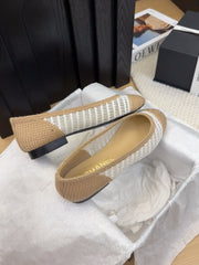 BALLERINAS IN WHITE MIX PEANUT BROWN RAFFIA