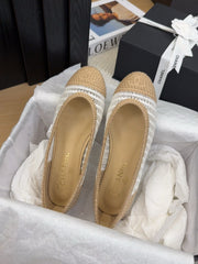 BALLERINAS IN WHITE MIX PEANUT BROWN RAFFIA