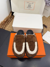 HM 25S MULE IN DARK BROWN SUEDE MIX SHEARLING