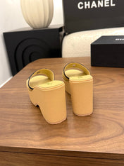 CHANEL 26S WEDGE SANDALS 95 MM IN PASTEL YELLOW CALFSKIN