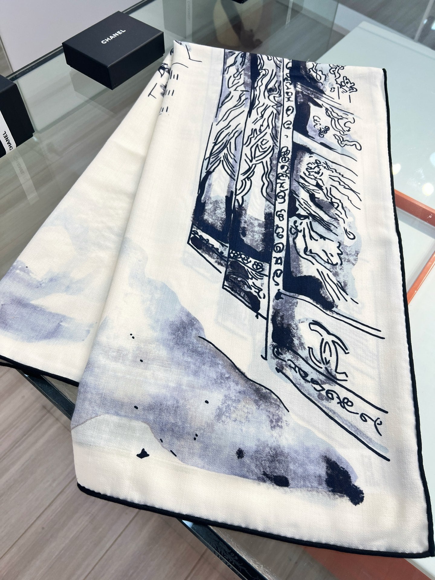 CHANEL 25S SCARF 135 IN CASHMERE SILK 737230