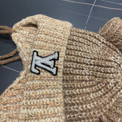 KNITTED BEANIE HAT WITH CUTE EARS IN PEANUT BROWN WOOL 403485