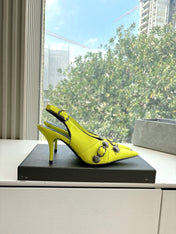 CAGOLE HIGH SLINGBACK IN YELLOW GLOSSY CALFSKIN