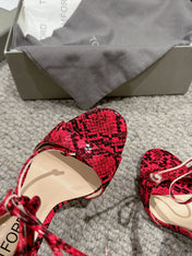 HIGH HEEL 10 CM SANDAL IN ROSE RED MIX BLACK CALFSKIN 684355