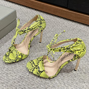 HIGH HEEL 10 CM SANDAL IN NEON YELLOW MIX BLACK CALFSKIN 684356