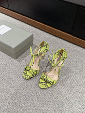 HIGH HEEL 10 CM SANDAL IN NEON YELLOW MIX BLACK CALFSKIN 684356