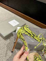 HIGH HEEL 10 CM SANDAL IN NEON YELLOW MIX BLACK CALFSKIN 684356