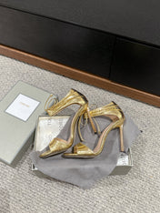 HIGH HEEL 10 CM SANDAL IN GOLD CALFSKIN 684363