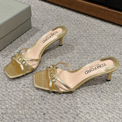 WHITNEY HIGH 6 CM MULE IN GOLD CROCODILE LEATHER