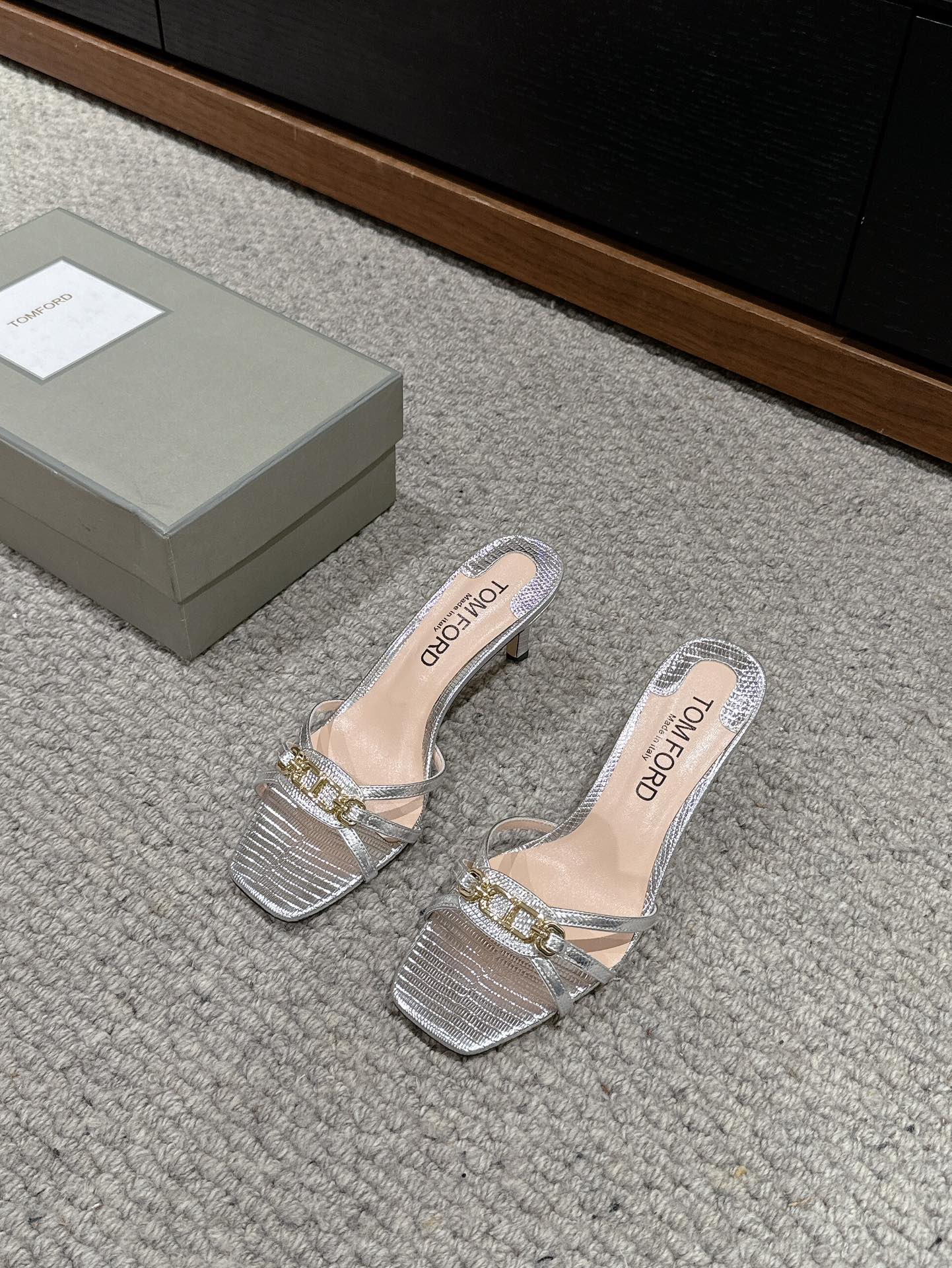 WHITNEY HIGH 6 CM MULE IN SILVER CROCODILE LEATHER