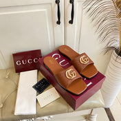 GUCCI 26S SLIDES IN BROWN CALFSKIN